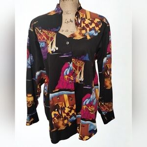 Vintage Western Longhorn Button Down Rodeo Shirt Women's Size XL